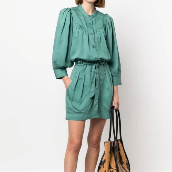 Isabel Marant Etoile Samira Mini Shirt Dress in Green Size 6 - Picture 1 of 5